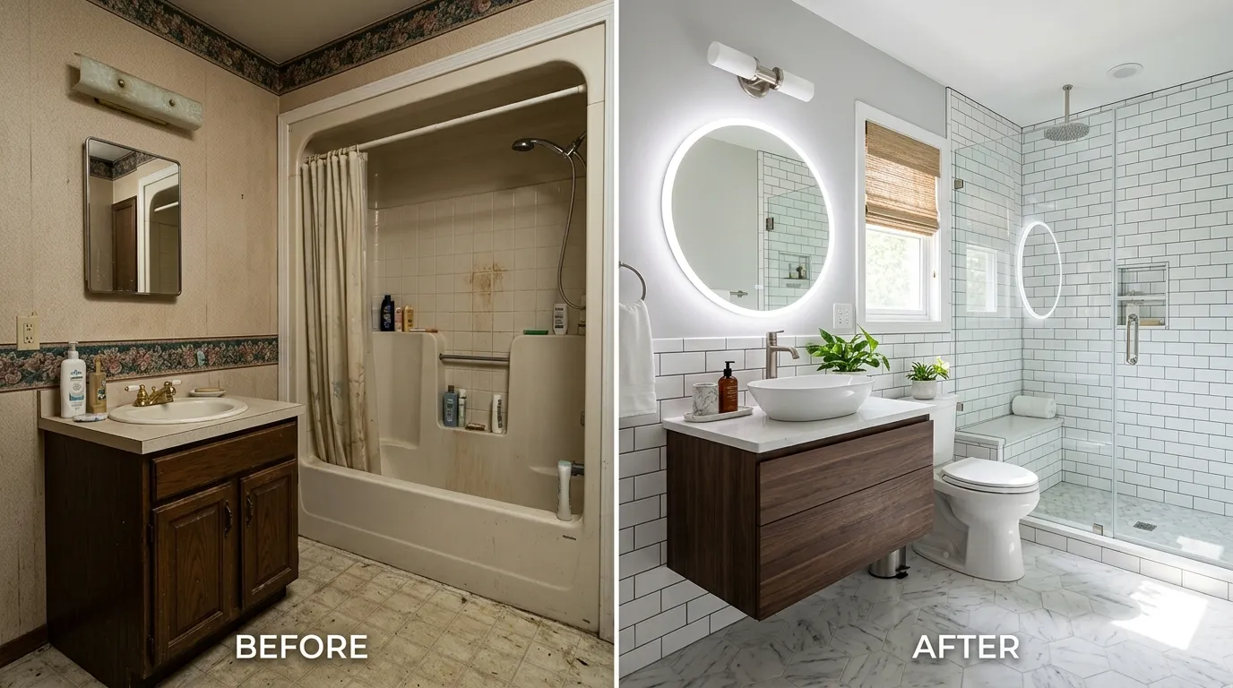 Bathroom remodel before and after by Arch Louis Plumbers in St. Louis MO