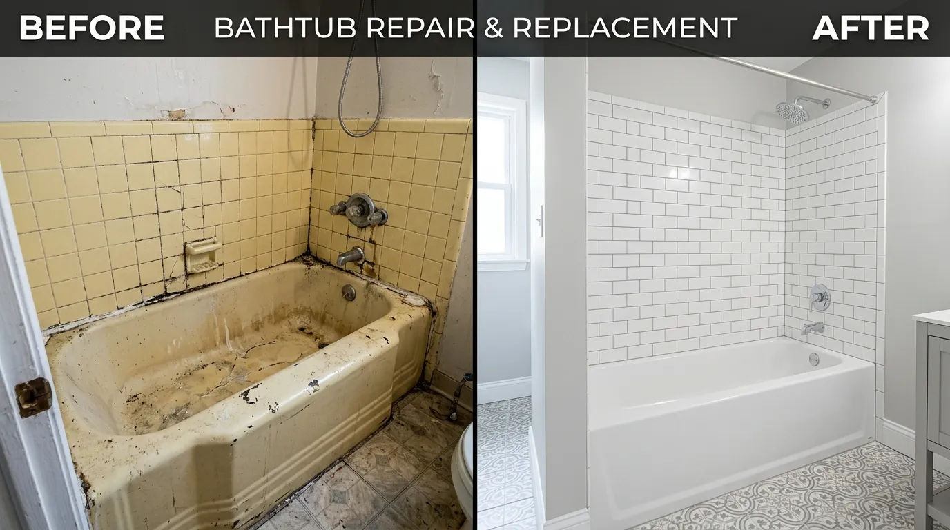 Bathtub Repair and Replacement Before and After Transformation by Arch Louis Plumbers in St. Louis MO