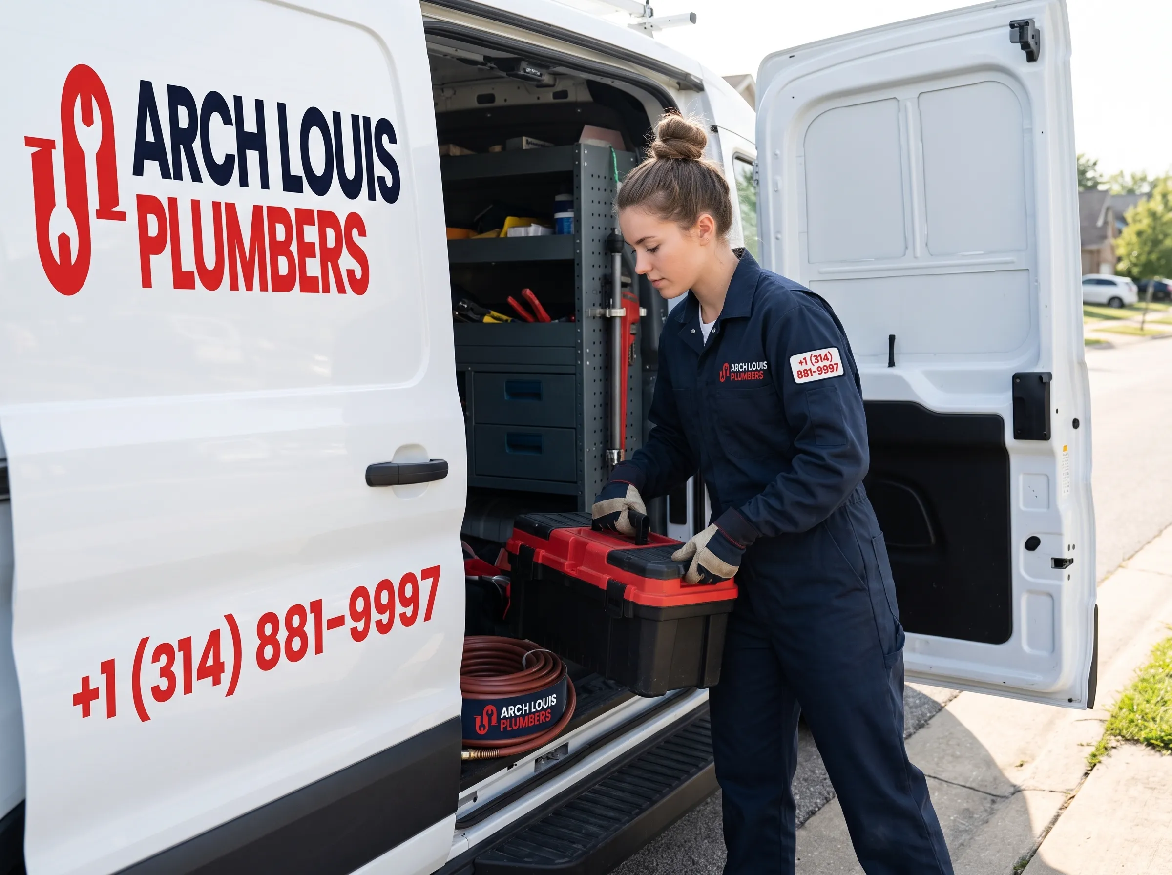Fully equipped mobile plumbing service van at your doorstep in St. Louis by Arch Louis Plumbers