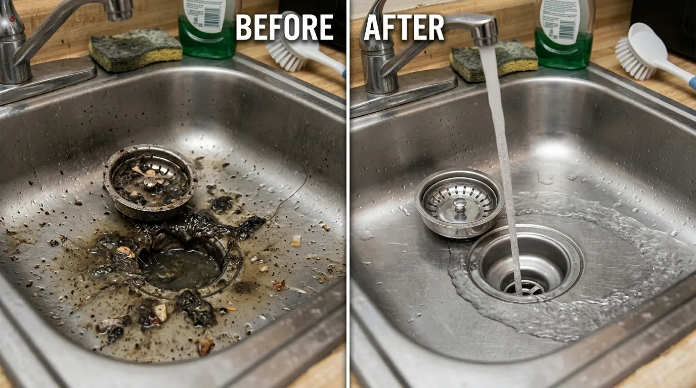 Kitchen Sink Drain Cleaning Before and After - Arch Louis Plumbers St. Louis MO