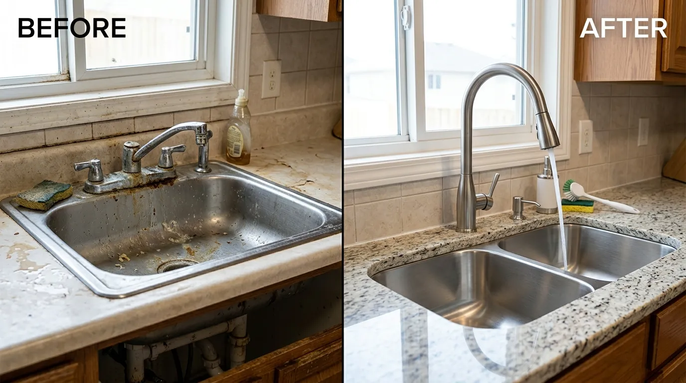 Kitchen Sink and Faucet Replacement Before and After - Arch Louis Plumbers St. Louis MO