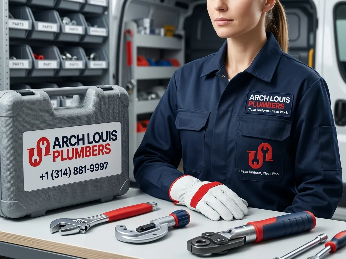 Professional plumbing service in St. Louis with clean uniform and quality tools by Arch Louis Plumbers