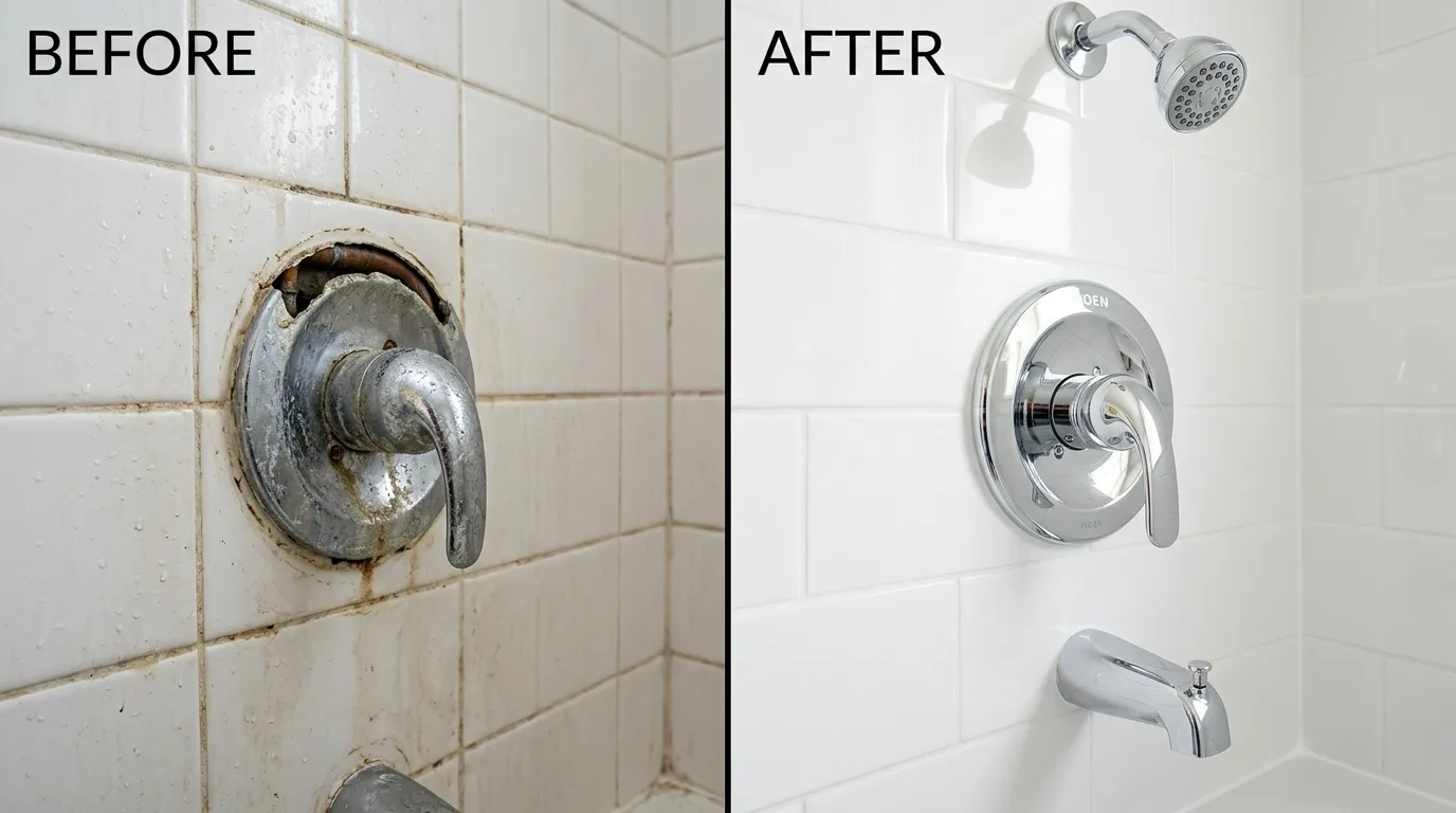 Shower Valve Fixture Replacement Before and After - Arch Louis Plumbers St. Louis MO