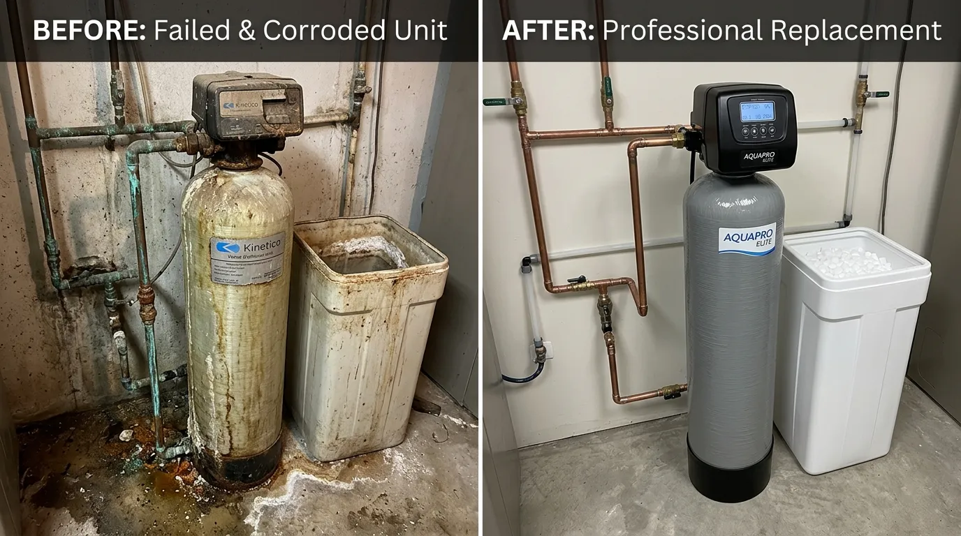 Water Softener Replacement Before and After — AquaPro Elite Installation by Arch Louis Plumbers St. Louis MO