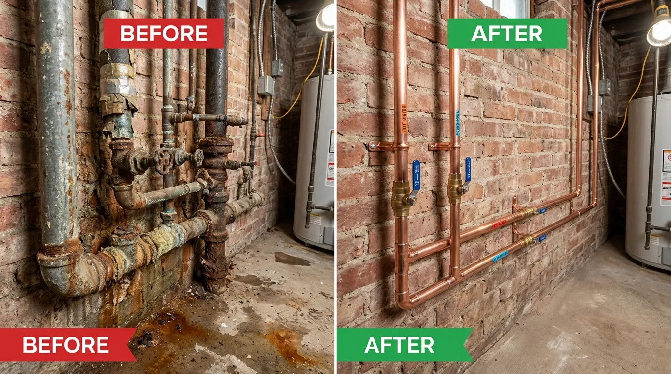 Whole Home Repiping Pipe Replacement Before and After — Arch Louis Plumbers St. Louis MO